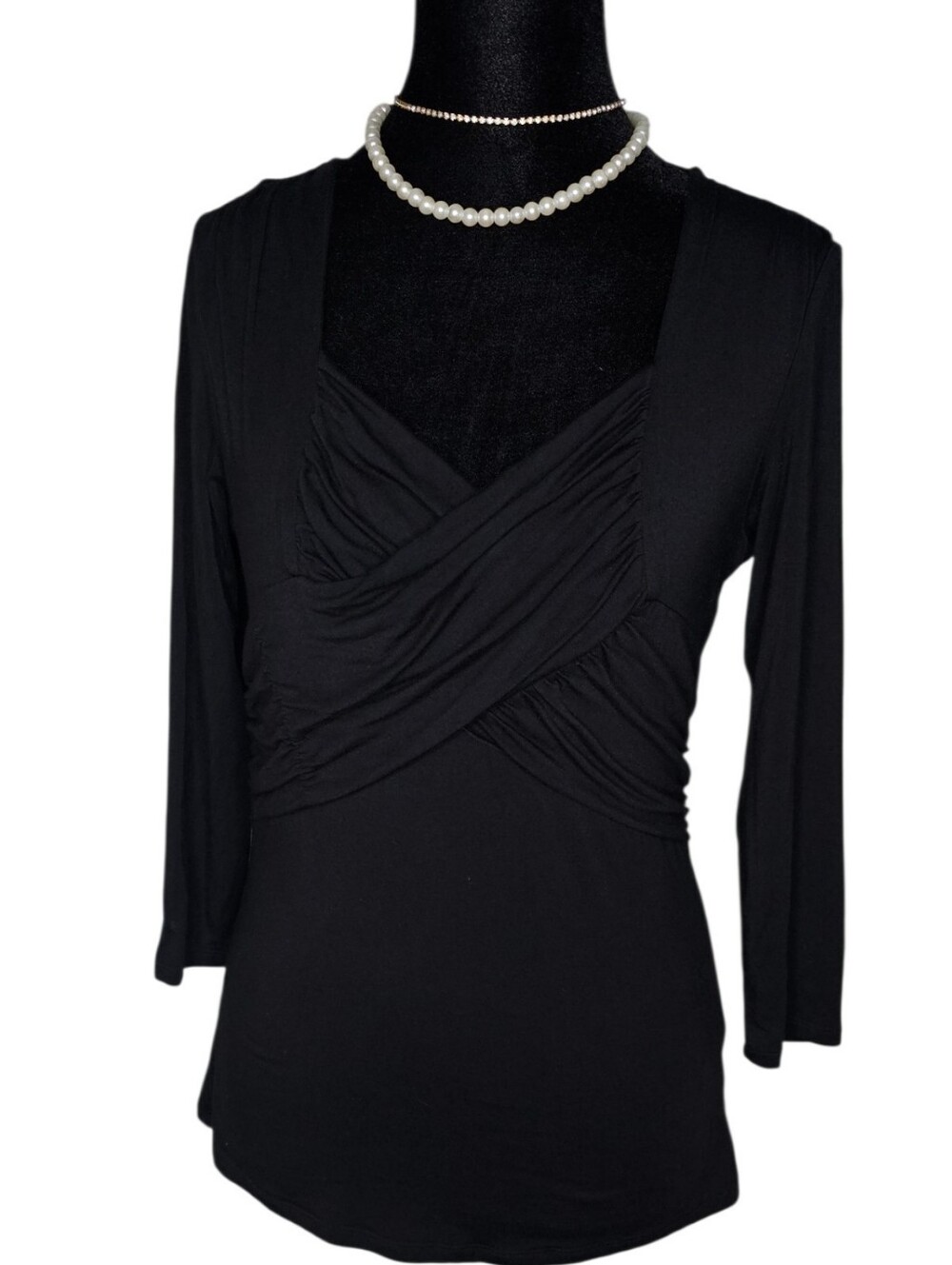 Vintage Y2K Rafael Petite Black Ruched Crossover Bust Top - PS